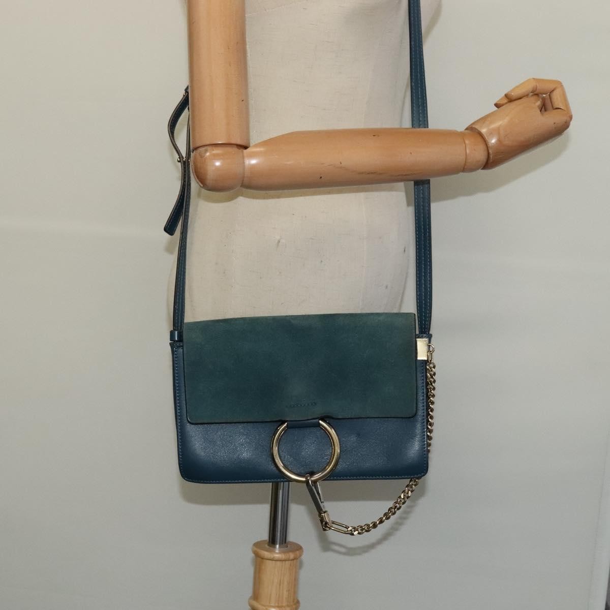 Chloe Faye Crossbody Leather And Suede Blue Suede Handbag (Pre-Owned)