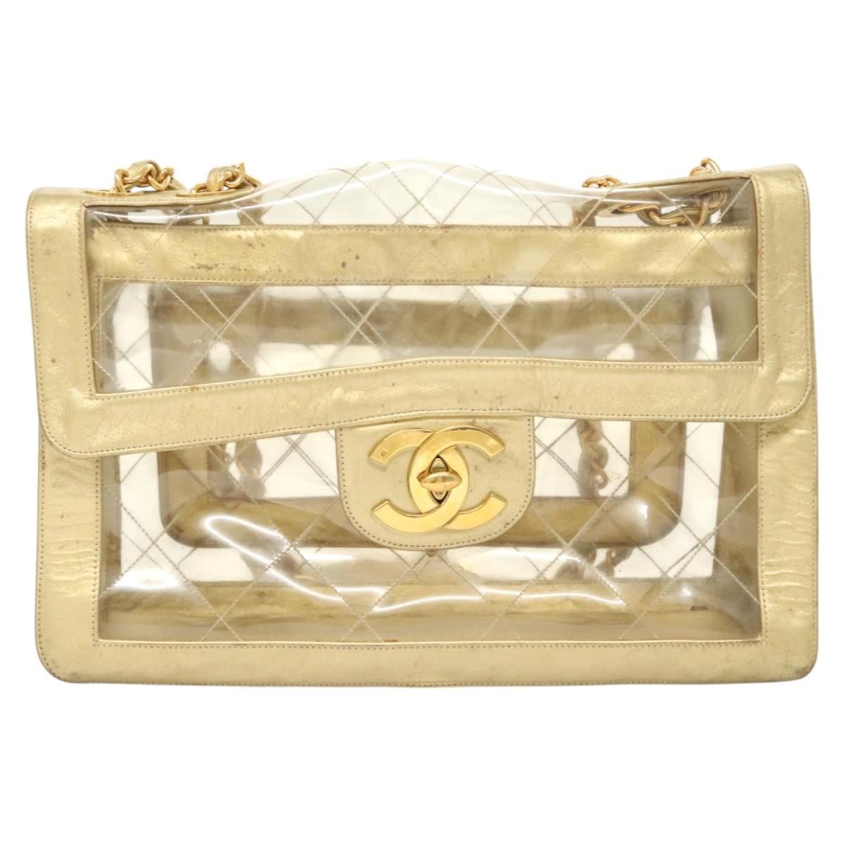 Chanel Classic Single Flap Bag Quilted Applique Vinyl Clear Vinyl Bag (Pre-Owned)