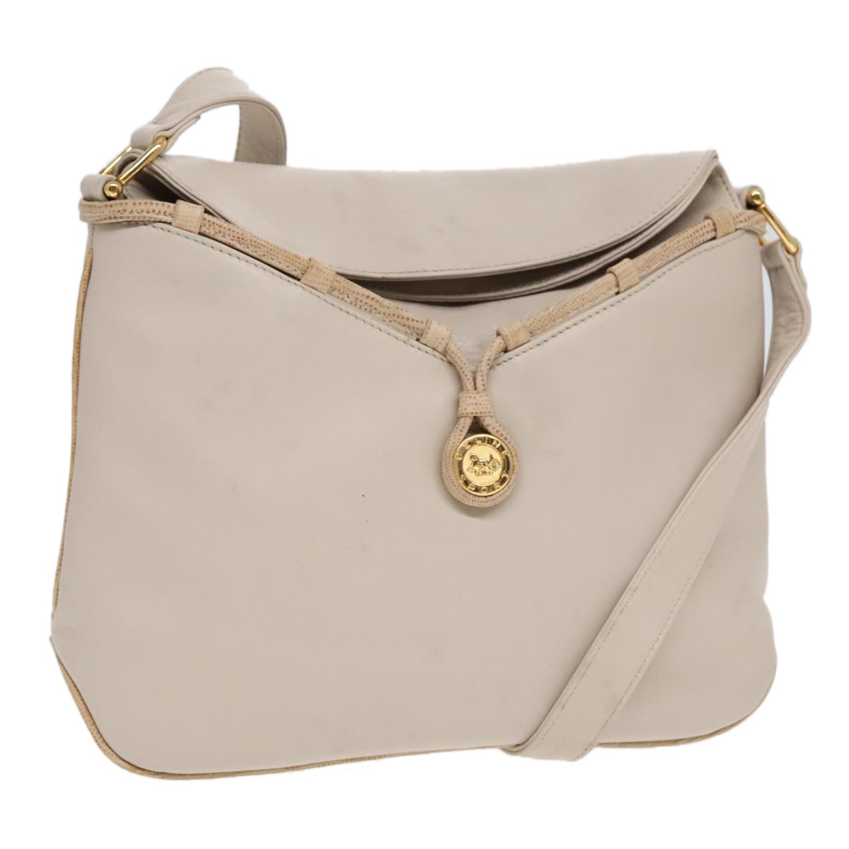 Celine Vintage Shoulder Bag Leather Beige Leather Shoulder Bag Bag (Pre-Owned)