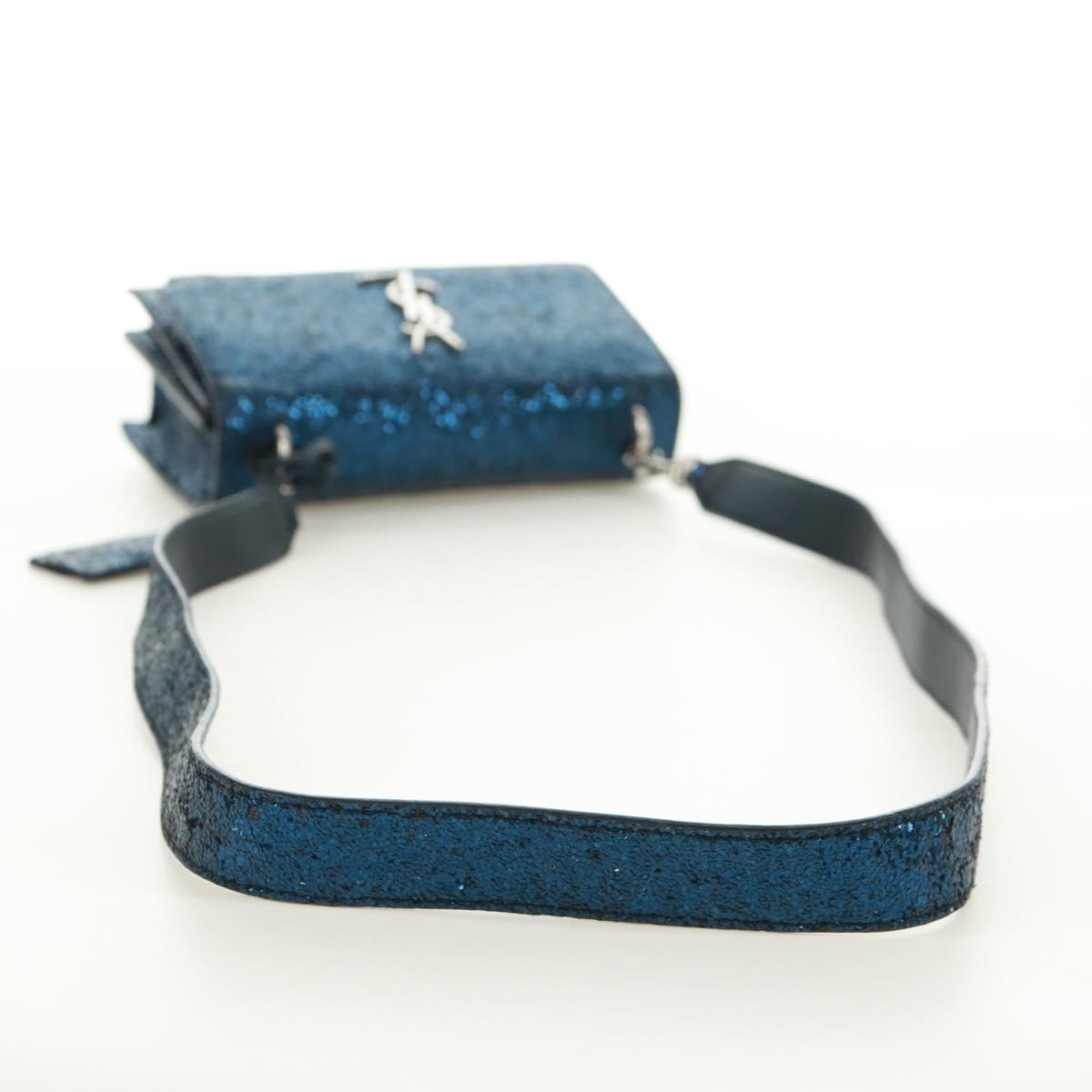 Saint Laurent Sunset Satchel Glitter Blue Leather Shoulder Bag Bag (Pre-Owned)