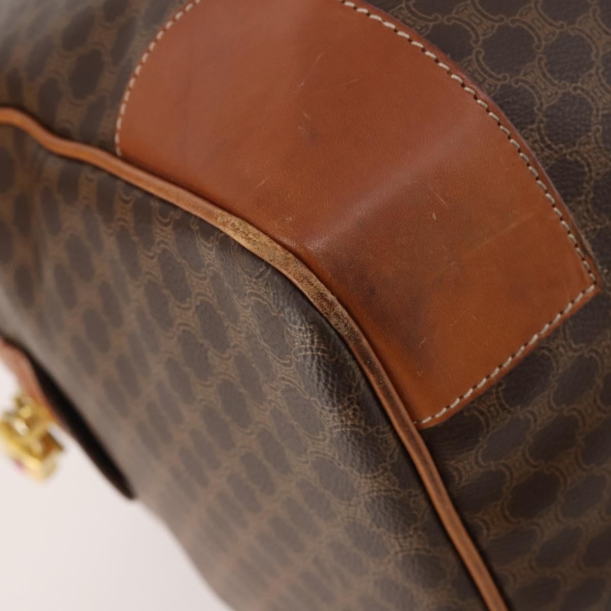 Celine Vintage Macadam Boston Bag Canvas And Leather Brown Pvc Handbag (Pre-Owned)