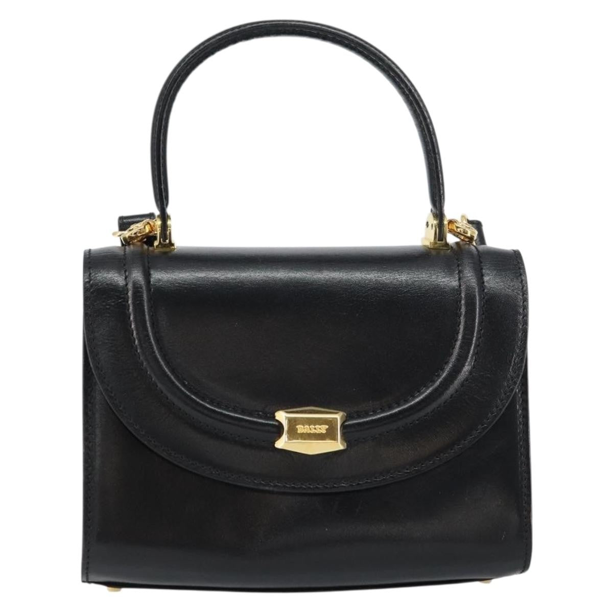 Bally Vintage Handbag Leather Black Leather Handbag (Pre-Owned)
