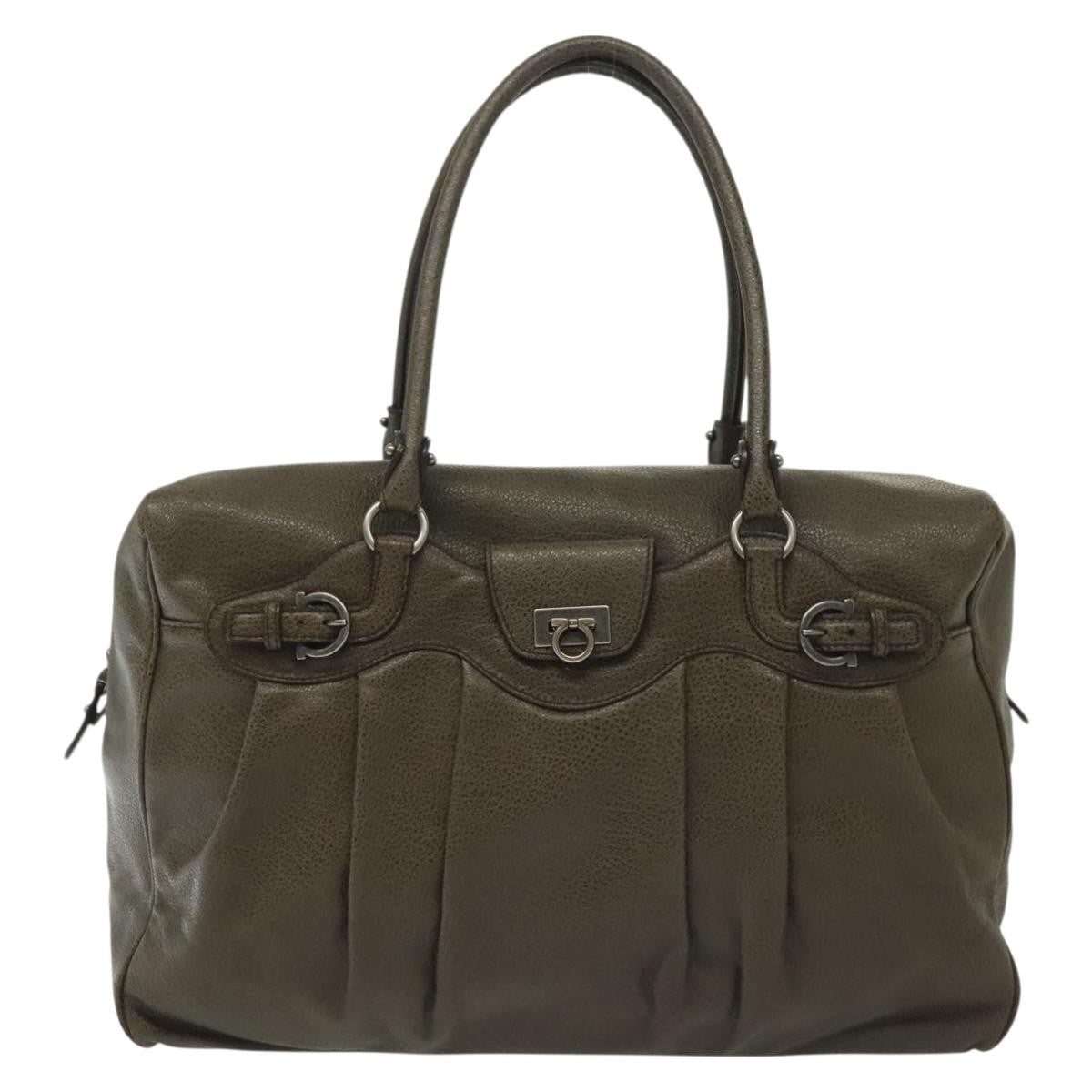 Salvatore Ferragamo Gancini Buckle Shoulder Bag Leather Khaki Leather Bag (Pre-Owned)
