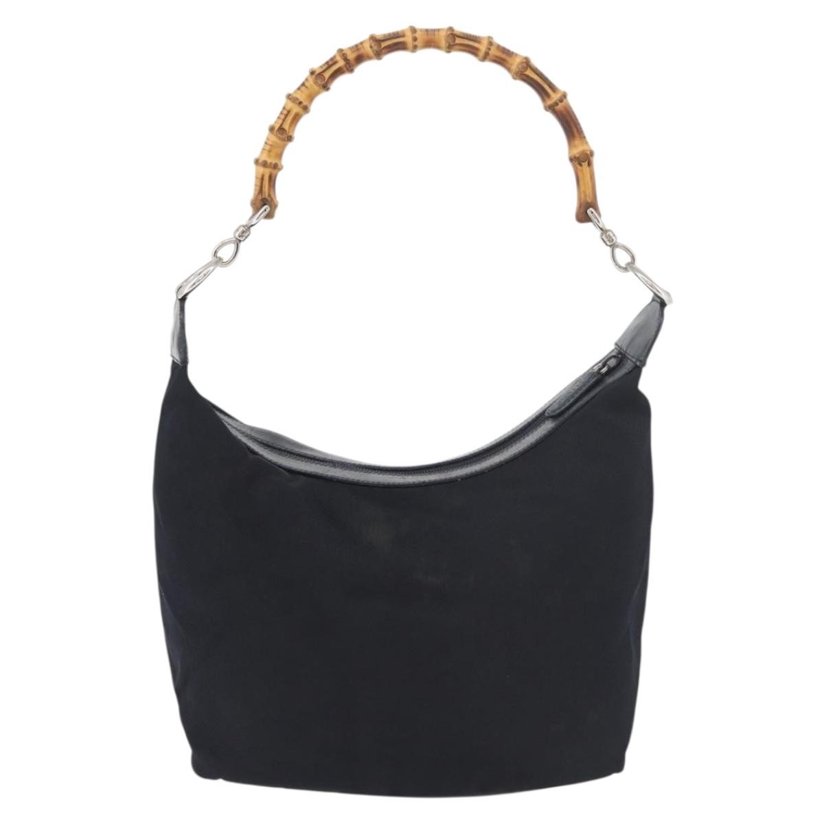 Gucci Vintage Bamboo Hobo Nylon Navy Nylon Shoulder Bag Bag (Pre-Owned)