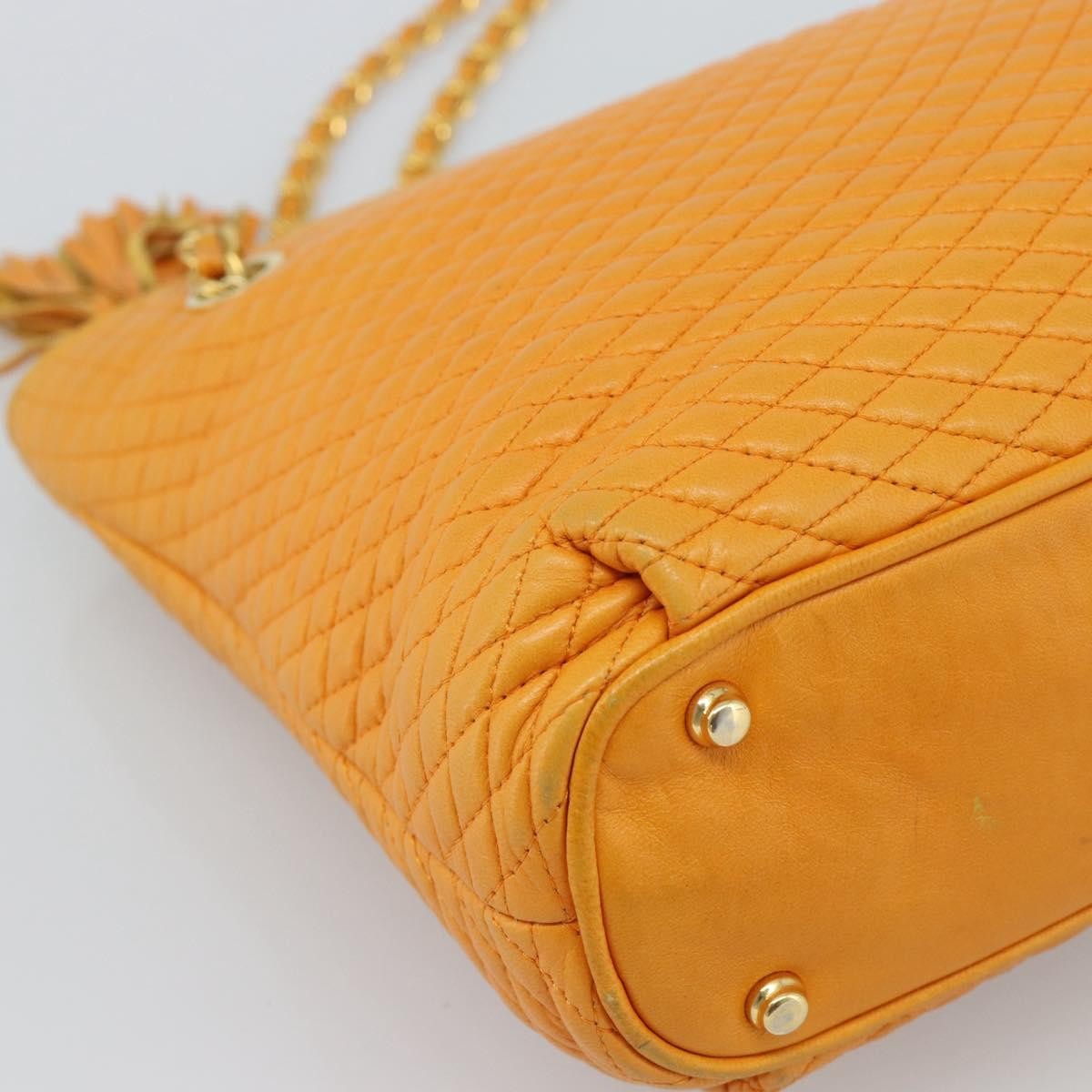 Bally Vintage Shoulder Bag Quilted Leather Orange Leather Shoulder Bag Bag (Pre-Owned)