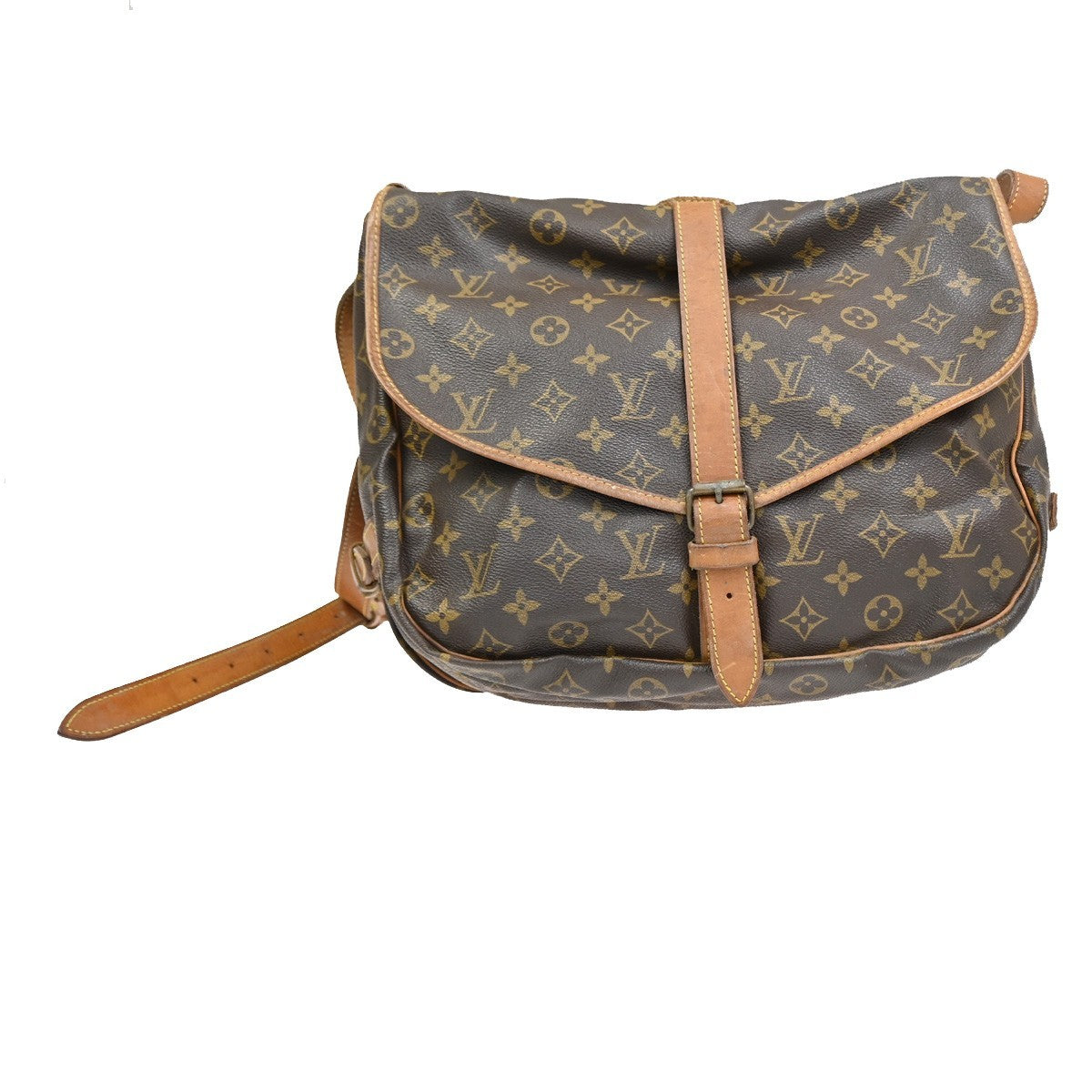 Louis Vuitton Saumur Handbag Monogram Canvas Brown Leather Shoulder Bag Bag (Pre-Owned)