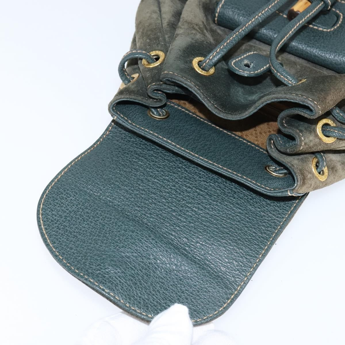 Gucci Vintage Bamboo Backpack Suede Khaki Suede Backpack Bag (Pre-Owned)