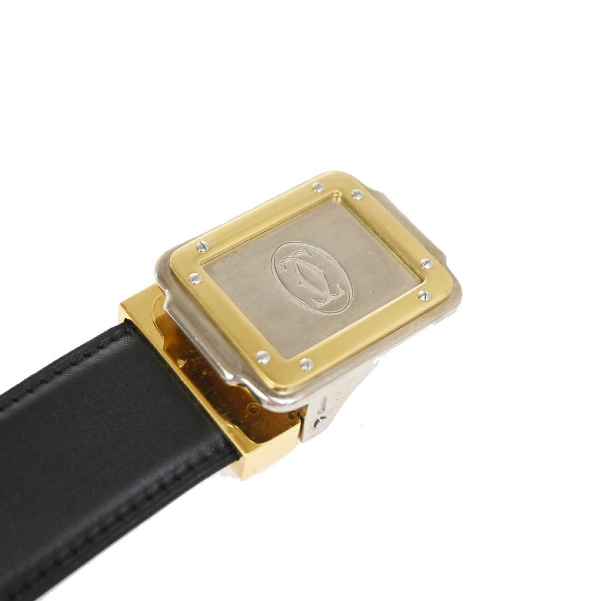 Cartier Santos Plaque Reversible Belt Leather Black Leather Belts Accessory (Pre-Owned)