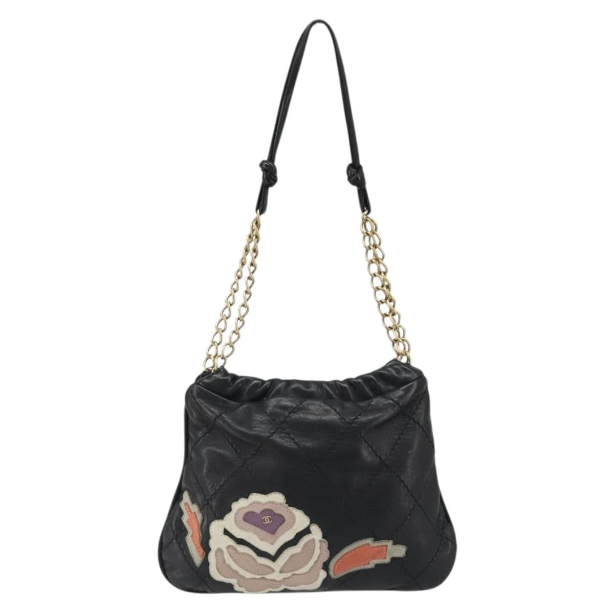 Chanel Chain Tote Leather Black Leather Shoulder Bag Bag (Pre-Owned)