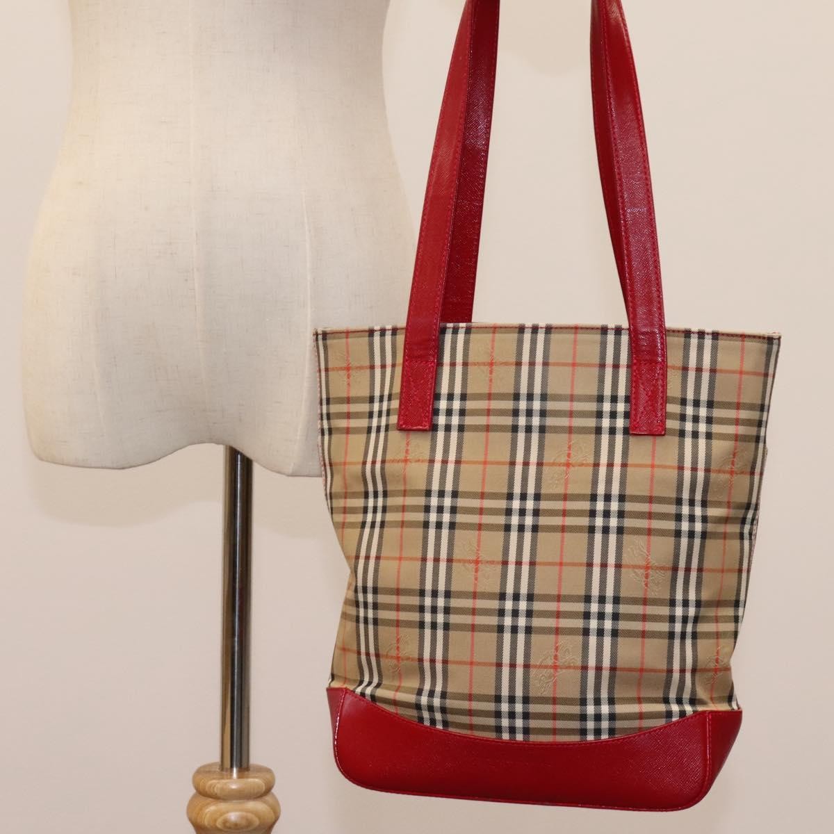 Burberry Nova Check Tote Canvas Check Pattern Beige Canvas Tote Bag Bag (Pre-Owned)