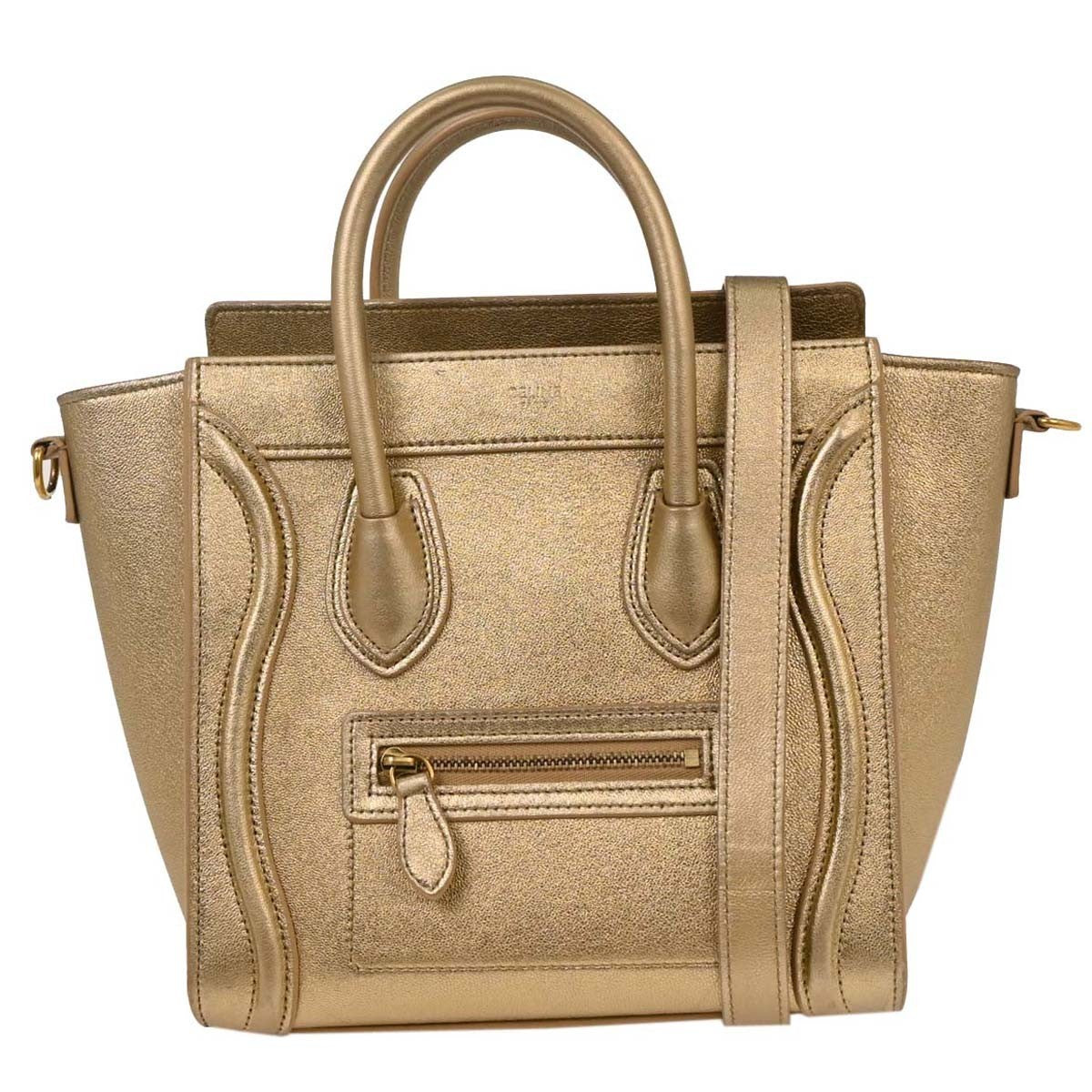 Celine Luggage Bag Smooth Leather Gold Leather Tote Bag Bag (Pre-Owned)
