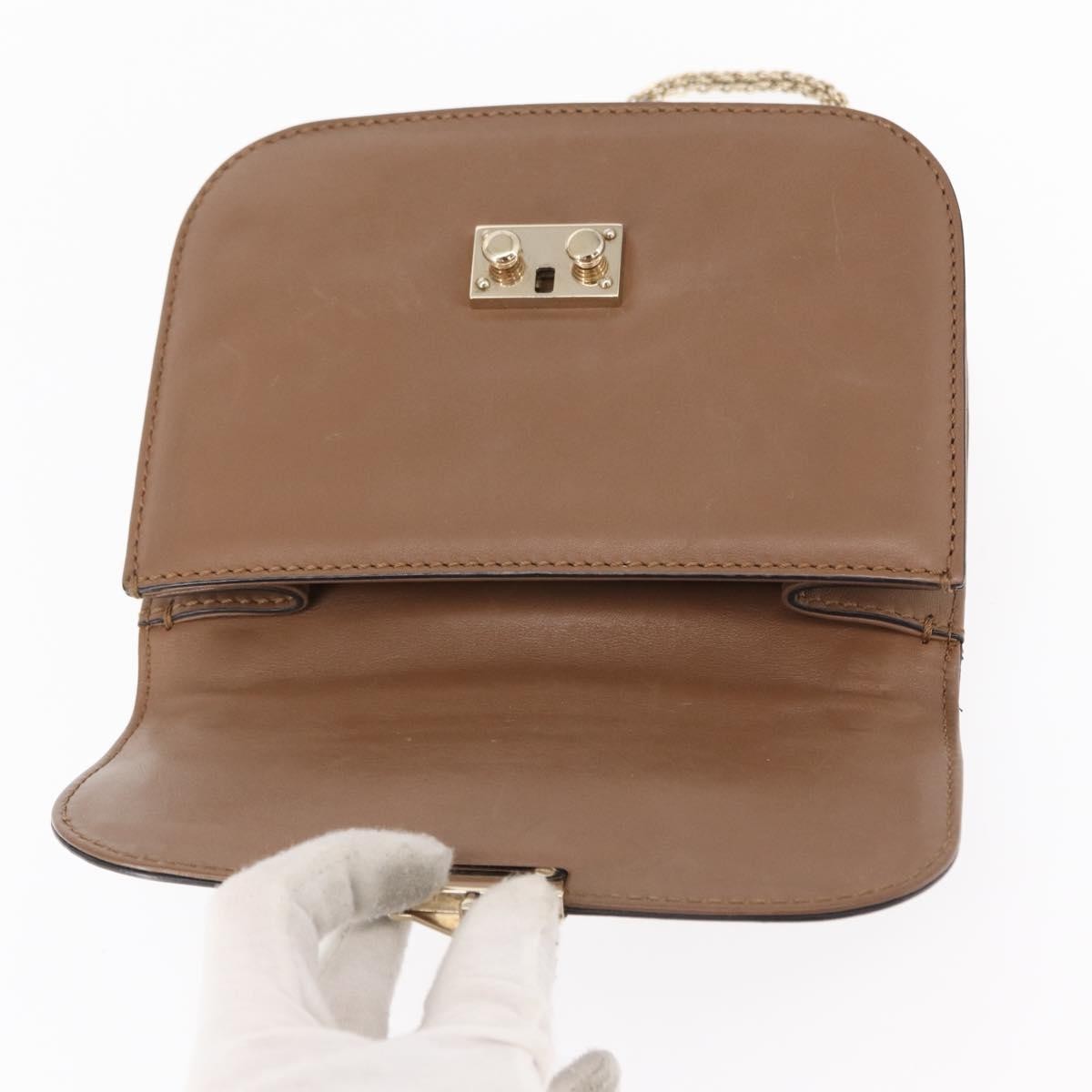 Valentino Garavani Rolling Rockstud Glam Lock Shoulder Bag Leather Brown Leather Shoulder Bag Bag (Pre-Owned)