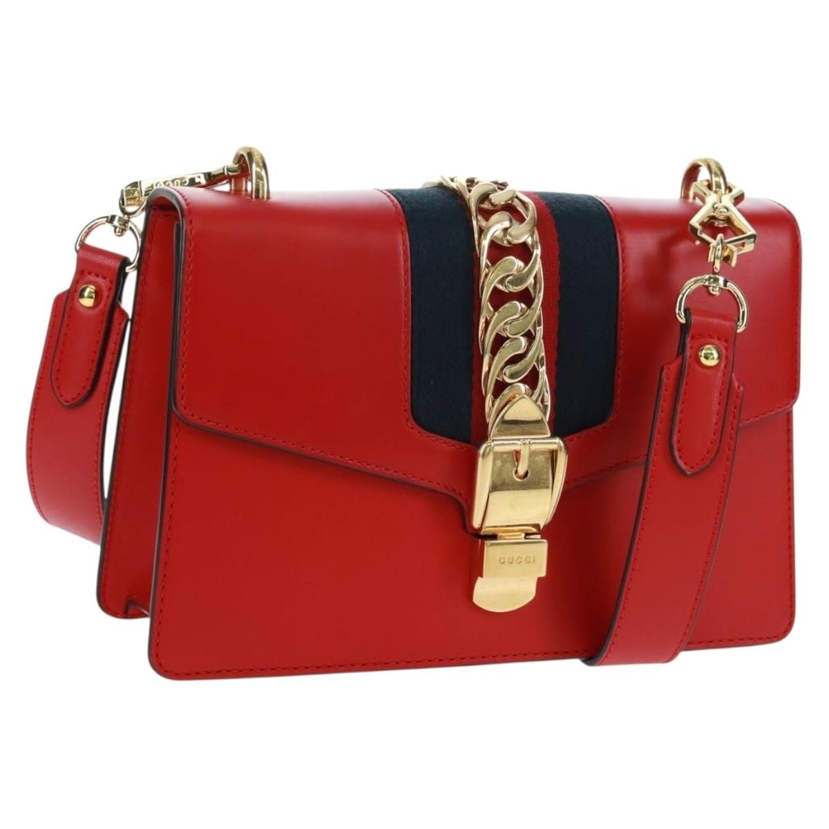 Gucci Sylvie Shoulder Bag Leather Red Leather Shoulder Bag Bag (Pre-Owned)