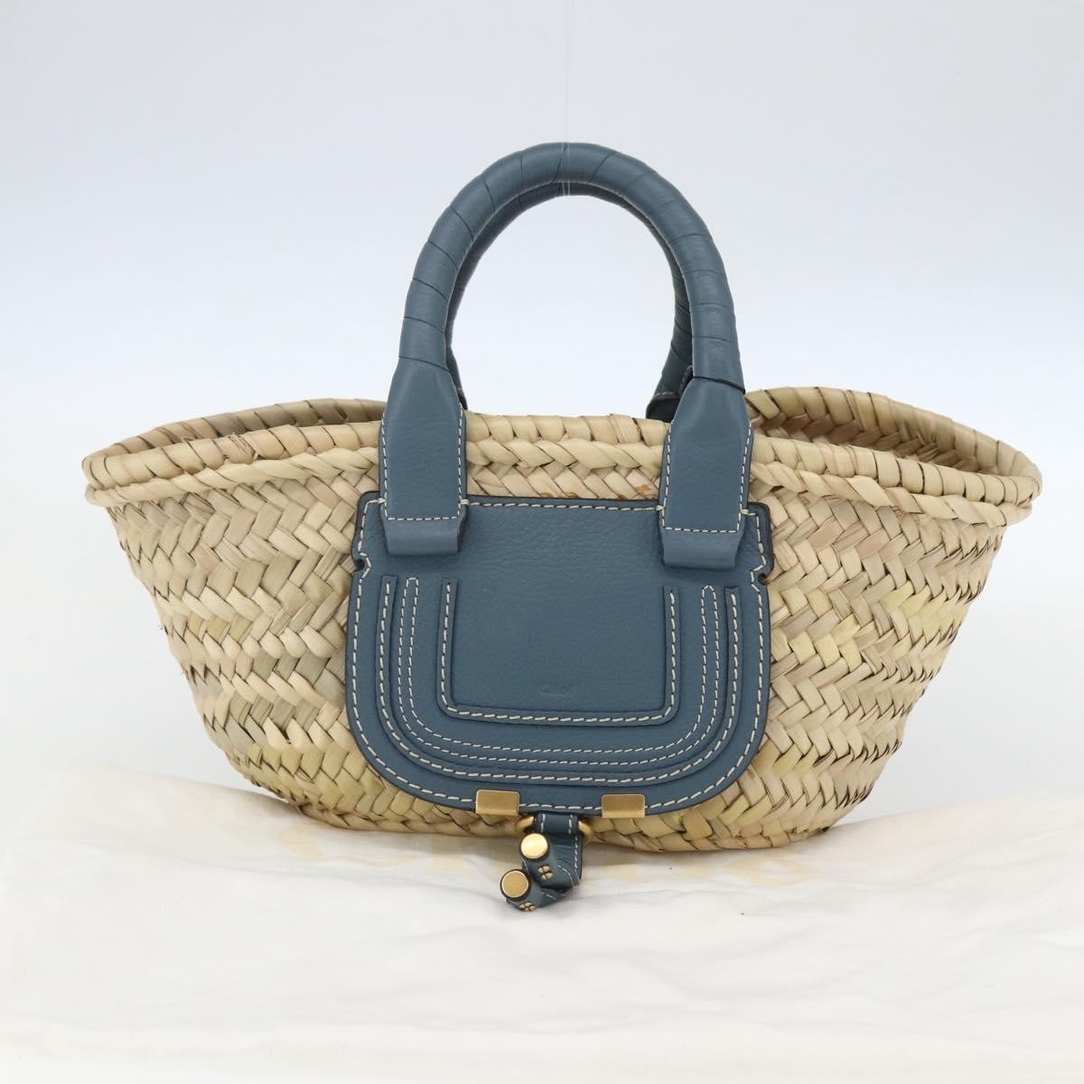 Chloe Marcie Basket Bag Raffia Beige Wicker Tote Bag Bag (Pre-Owned)