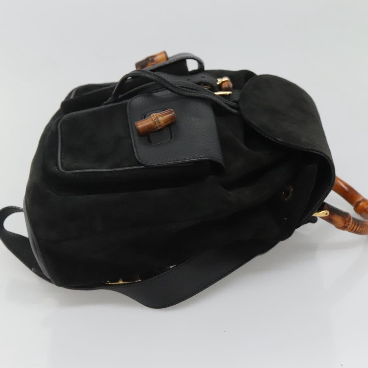 Gucci Vintage Bamboo Backpack Suede And Leather Black Suede Backpack Bag (Pre-Owned)