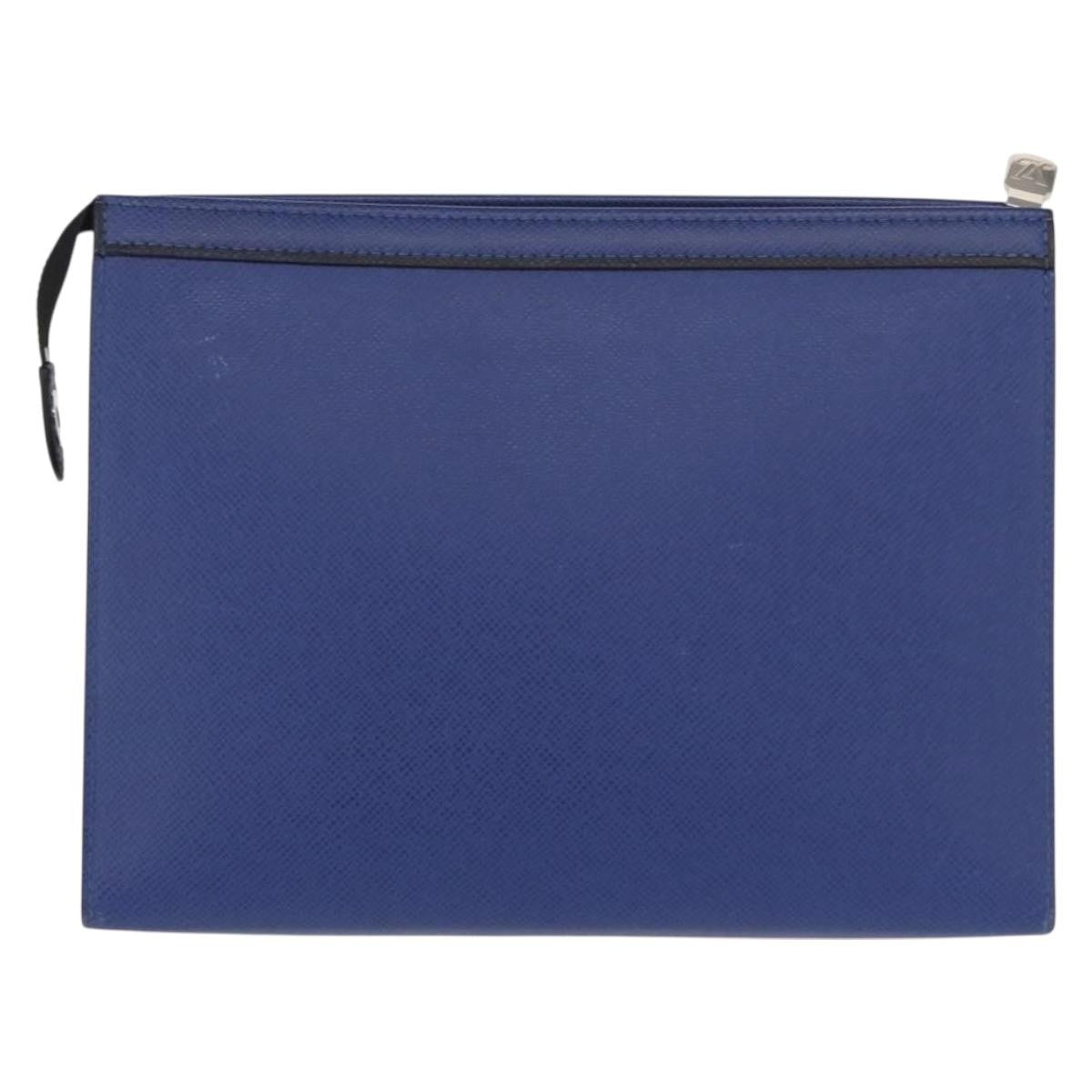 Louis Vuitton Pochette Voyage Taiga Leather Blue Leather Clutche & Pouche Bag (Pre-Owned)