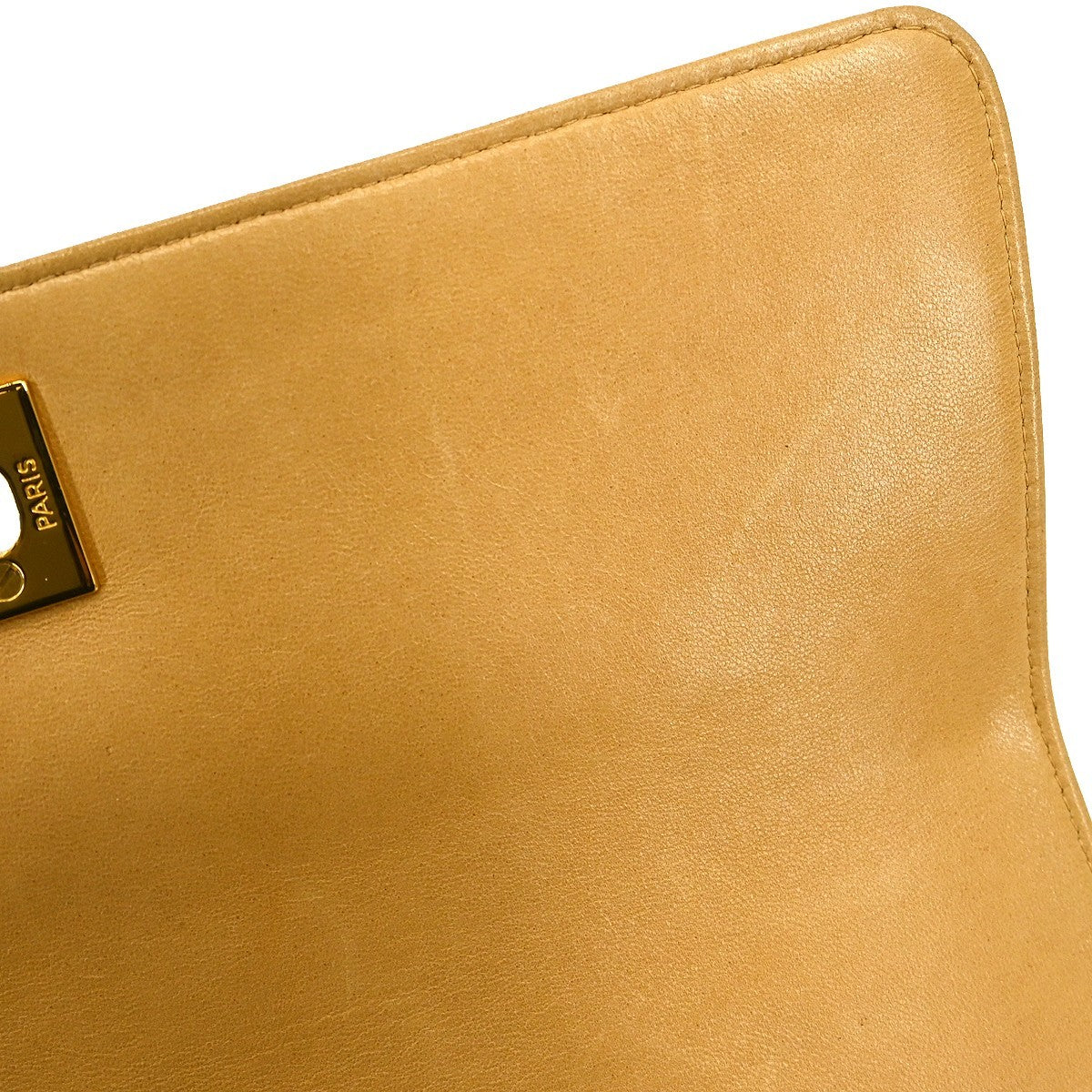 Chanel Vintage Cc Square Flap Shoulder Bag Quilted Lambskin Beige Leather Shoulder Bag Bag (Pre-Owned)
