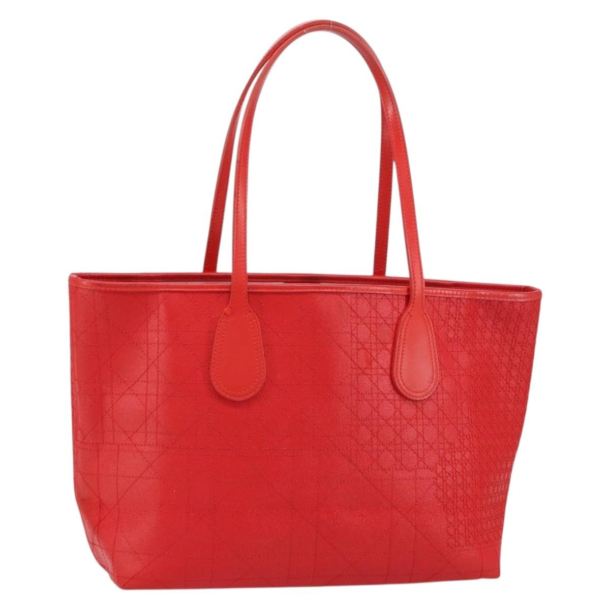 Christian Dior Panarea Tote Printed Cannage Quilt Canvas Red Canvas Tote Bag Bag (Pre-Owned)