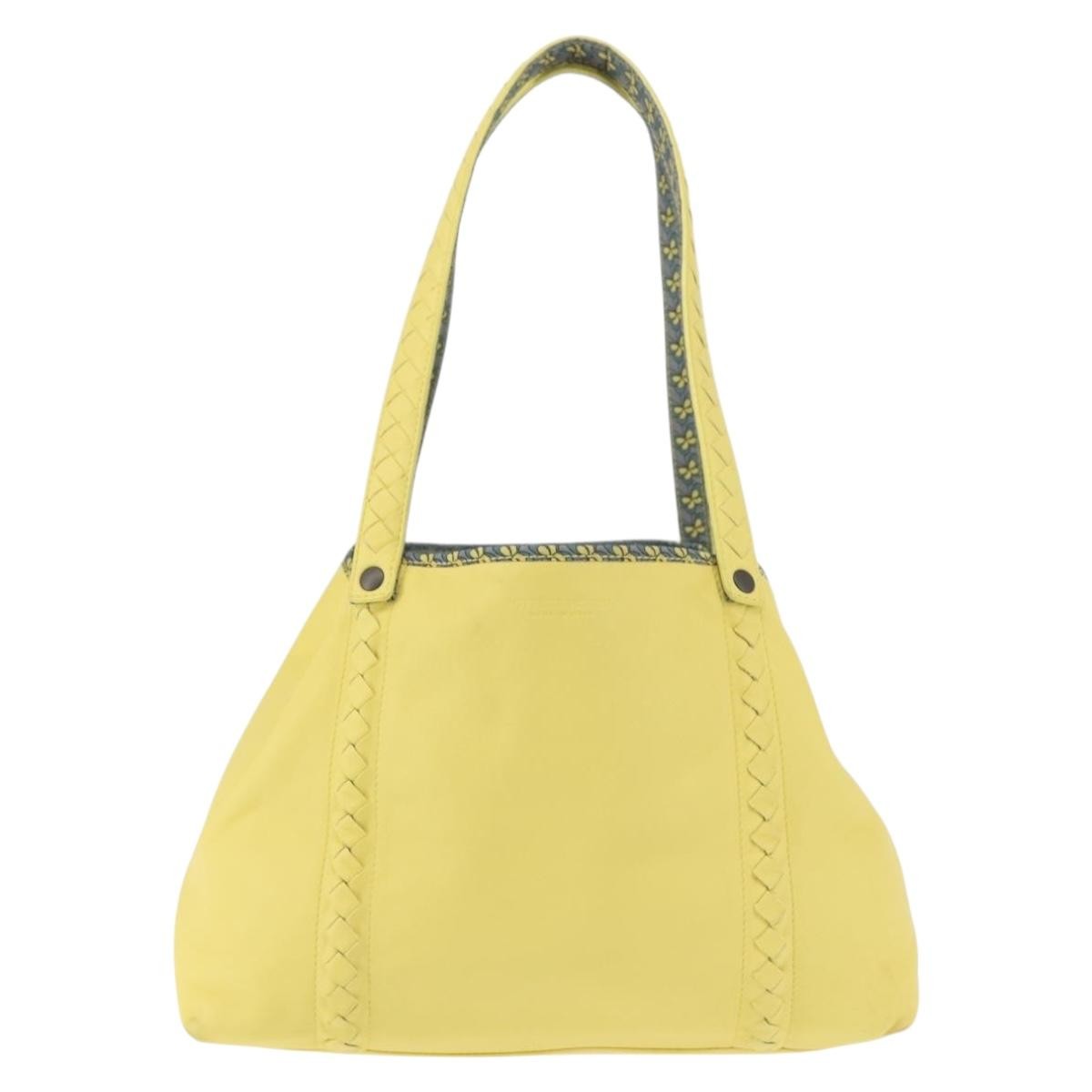 Bottega Veneta A-Shape Tote Leather With Intrecciato Detail Yellow Leather Shoulder Bag Bag (Pre-Owned)