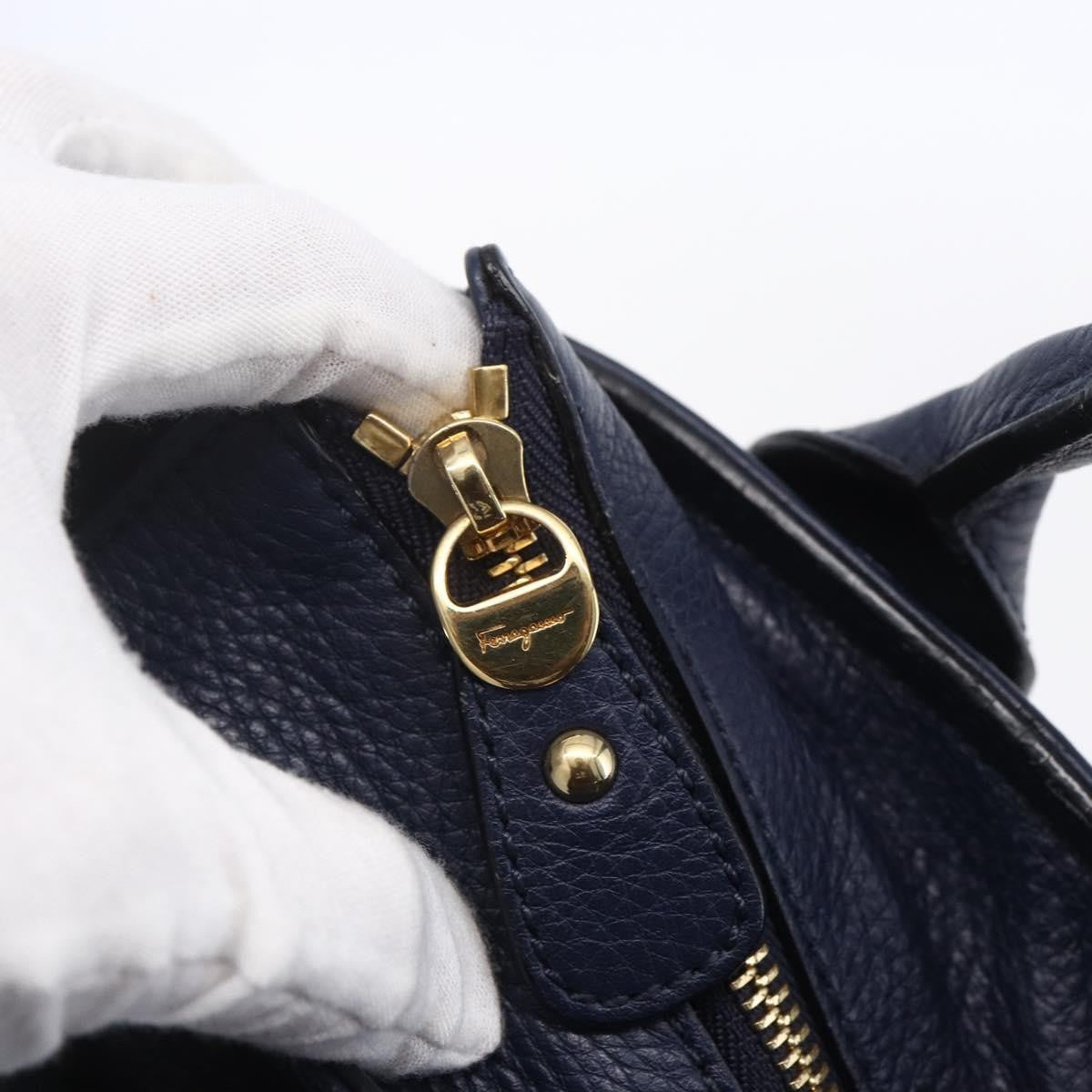 Salvatore Ferragamo Izzie Gancini Embossed Tote Soft Calf Blue Leather Tote Bag Bag (Pre-Owned)