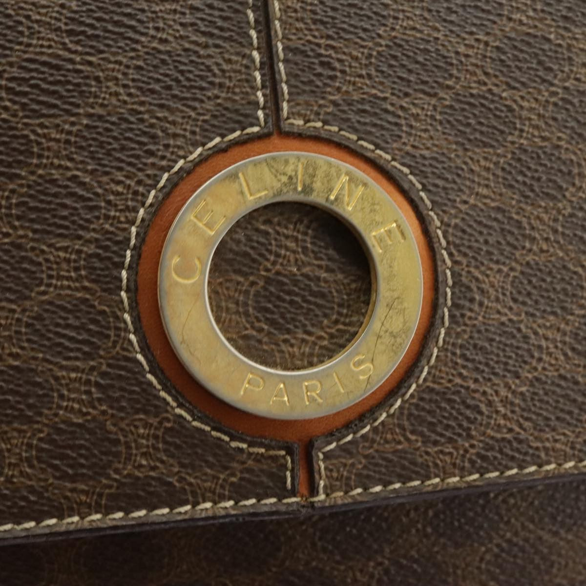 Celine Vintage Macadam Circle Logo Shoulder Bag Canvas And Leather Brown Canvas Shoulder Bag Bag (Pre-Owned)