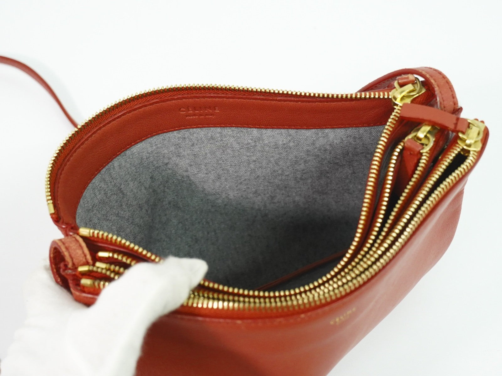 Celine Trio Crossbody Bag Leather Red Leather Shoulder Bag Bag (Pre-Owned)