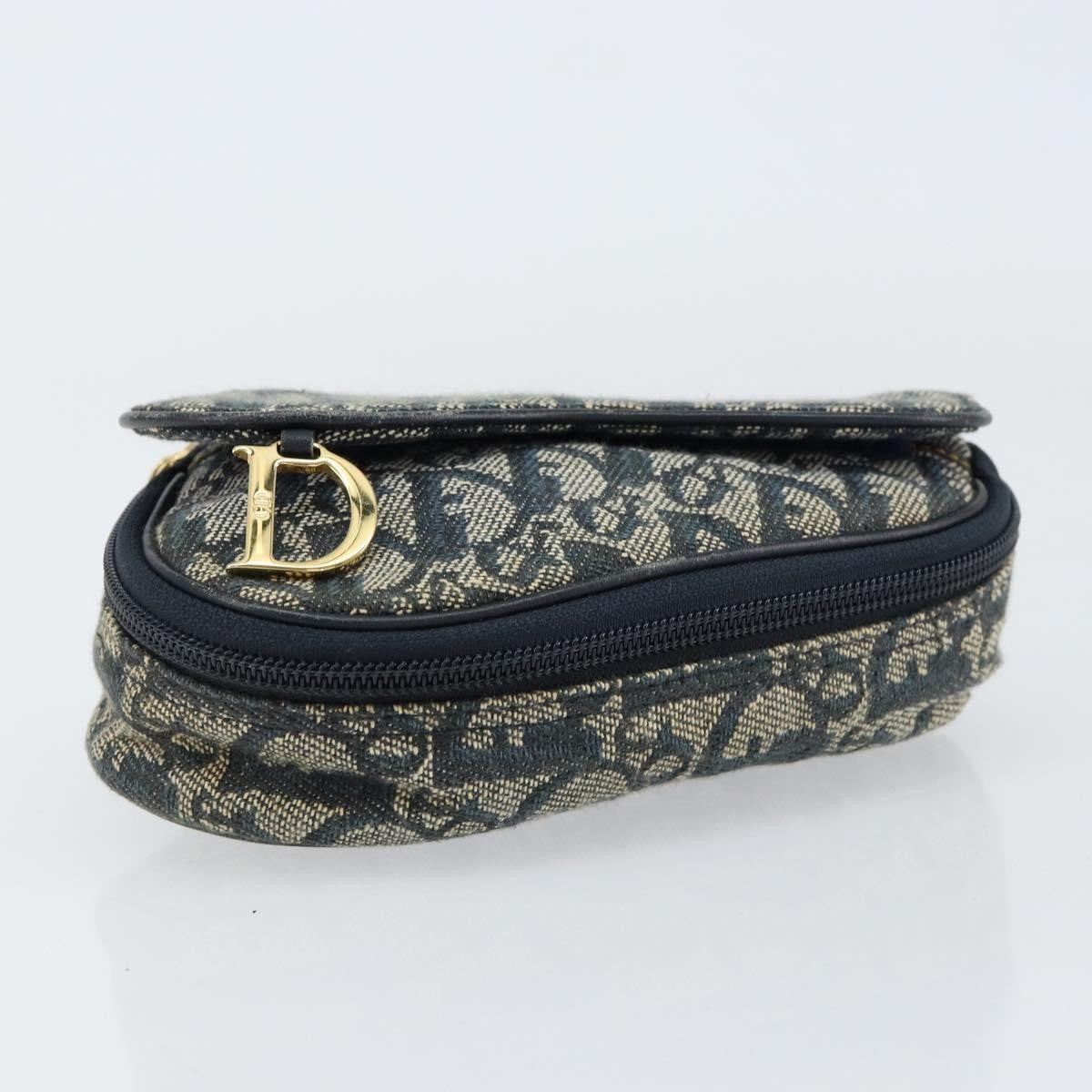 Christian Dior Vintage Saddle Coin Purse Diorissimo Canvas Blue Canvas Clutche & Pouche Bag (Pre-Owned)