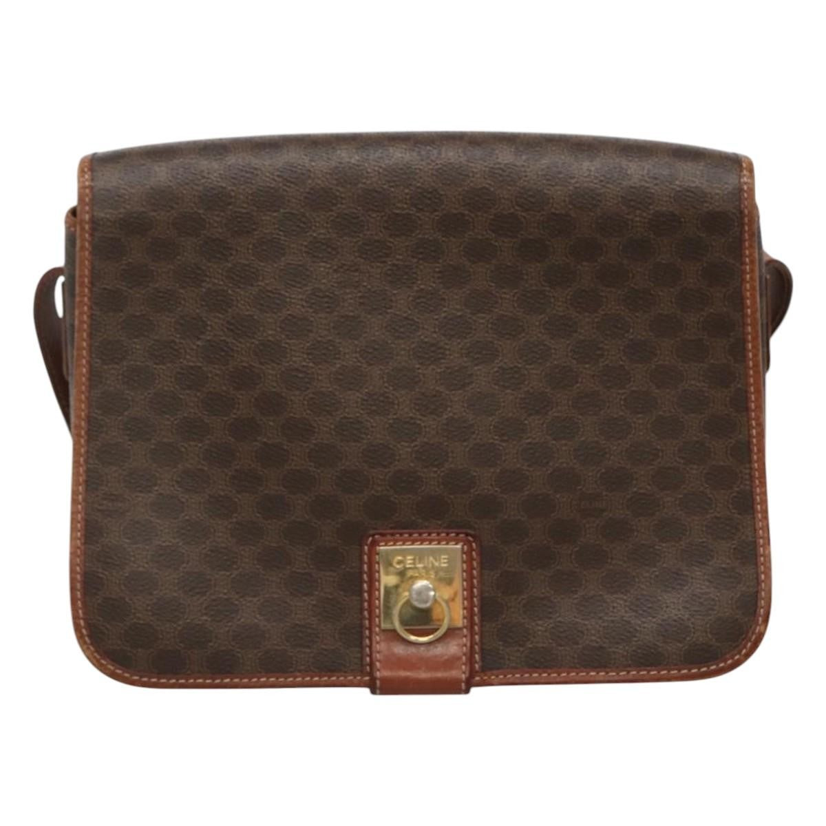 Celine Vintage Macadam Shoulder Bag Canvas And Leather Brown Canvas Shoulder Bag Bag (Pre-Owned)