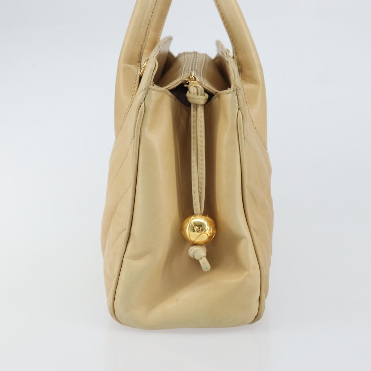 Chanel Vintage Convertible Tote Chevron Lambskin Beige Leather Tote Bag Bag (Pre-Owned)
