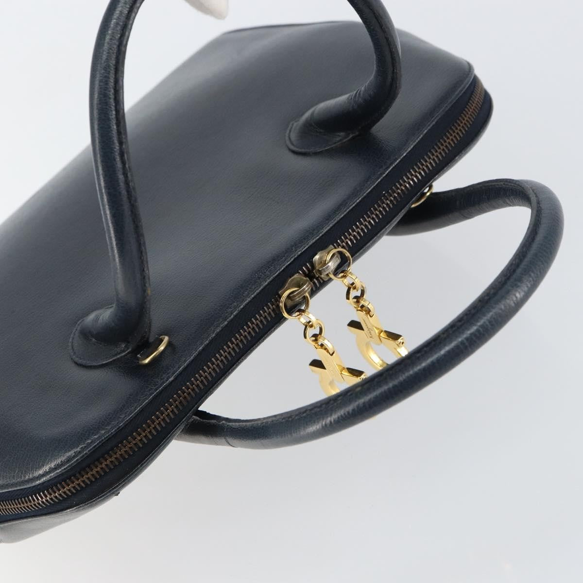 Salvatore Ferragamo Gancini Handbag Leather Navy Leather Handbag (Pre-Owned)