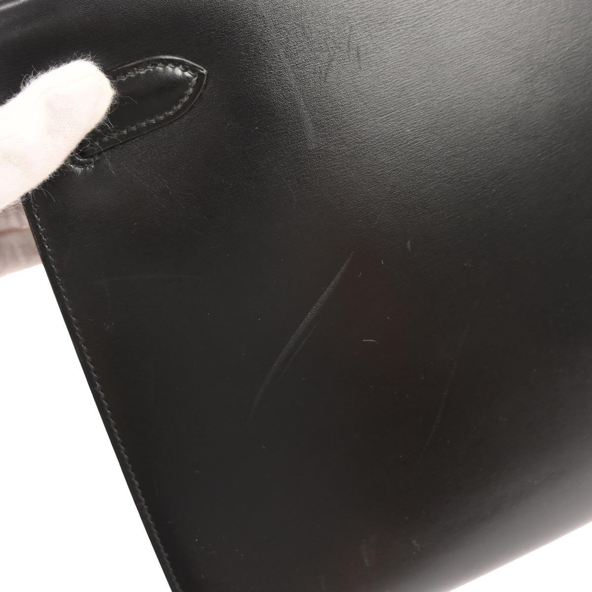 Hermes Kelly Handbag Black Box Calf With Gold Hardware Black Calfskin Handbag (Pre-Owned)