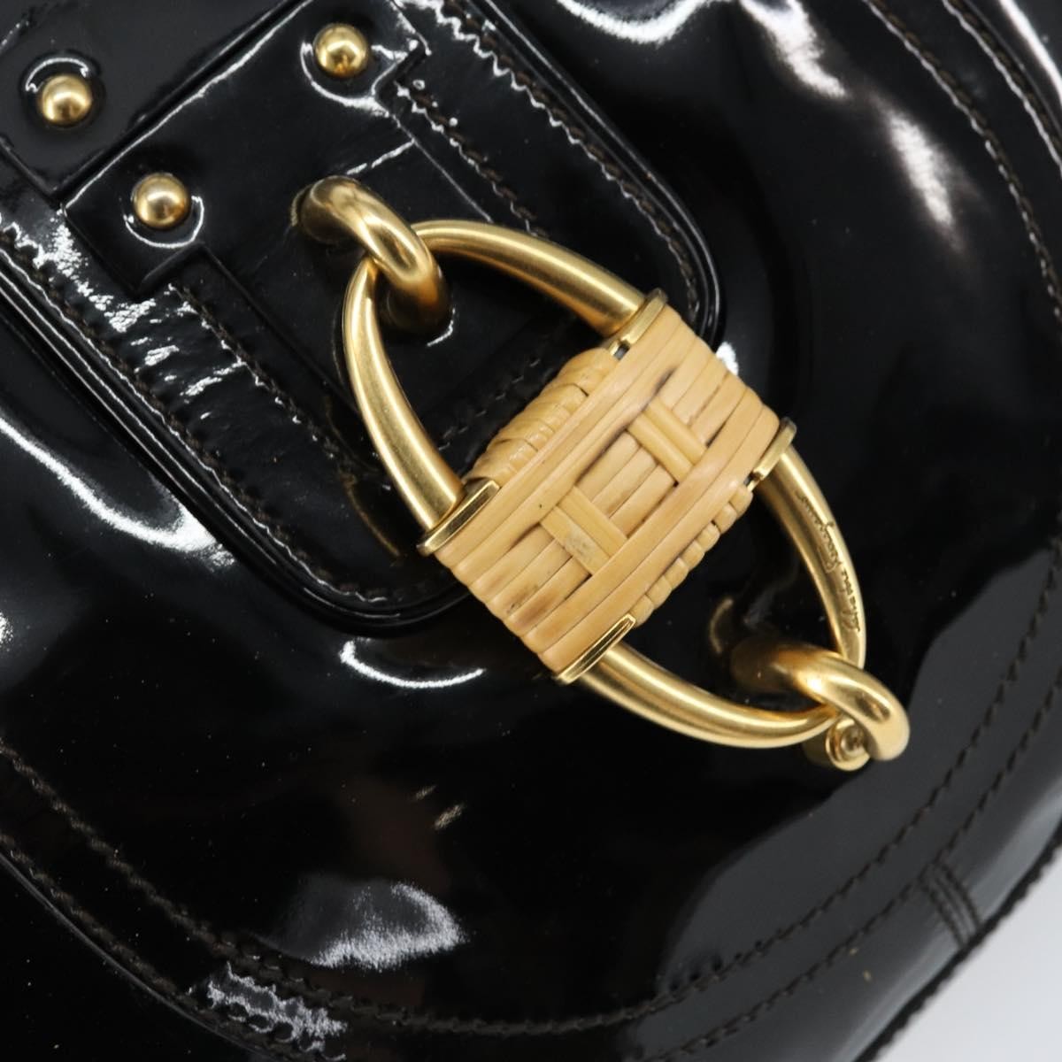 Salvatore Ferragamo Gancini Tote Patent Leather Black Patent_Leather Tote Bag Bag (Pre-Owned)