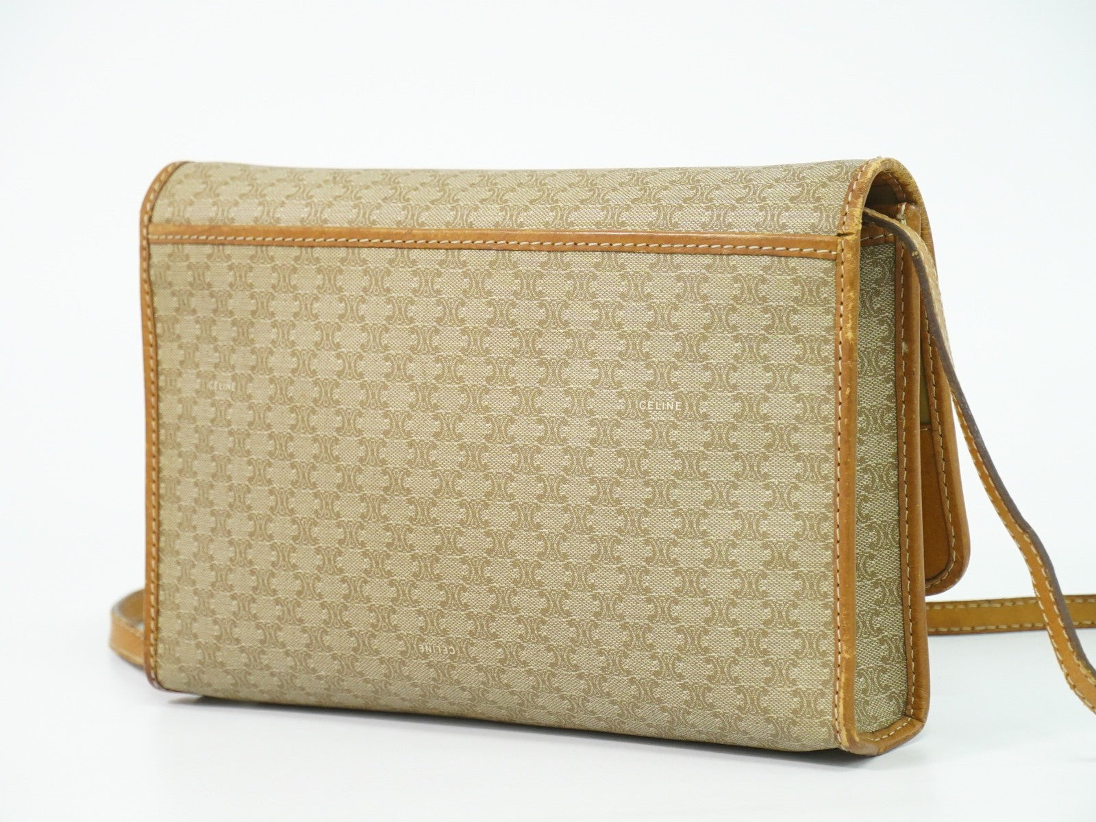 Celine Vintage Macadam Shoulder Bag Canvas Beige Canvas Shoulder Bag Bag (Pre-Owned)