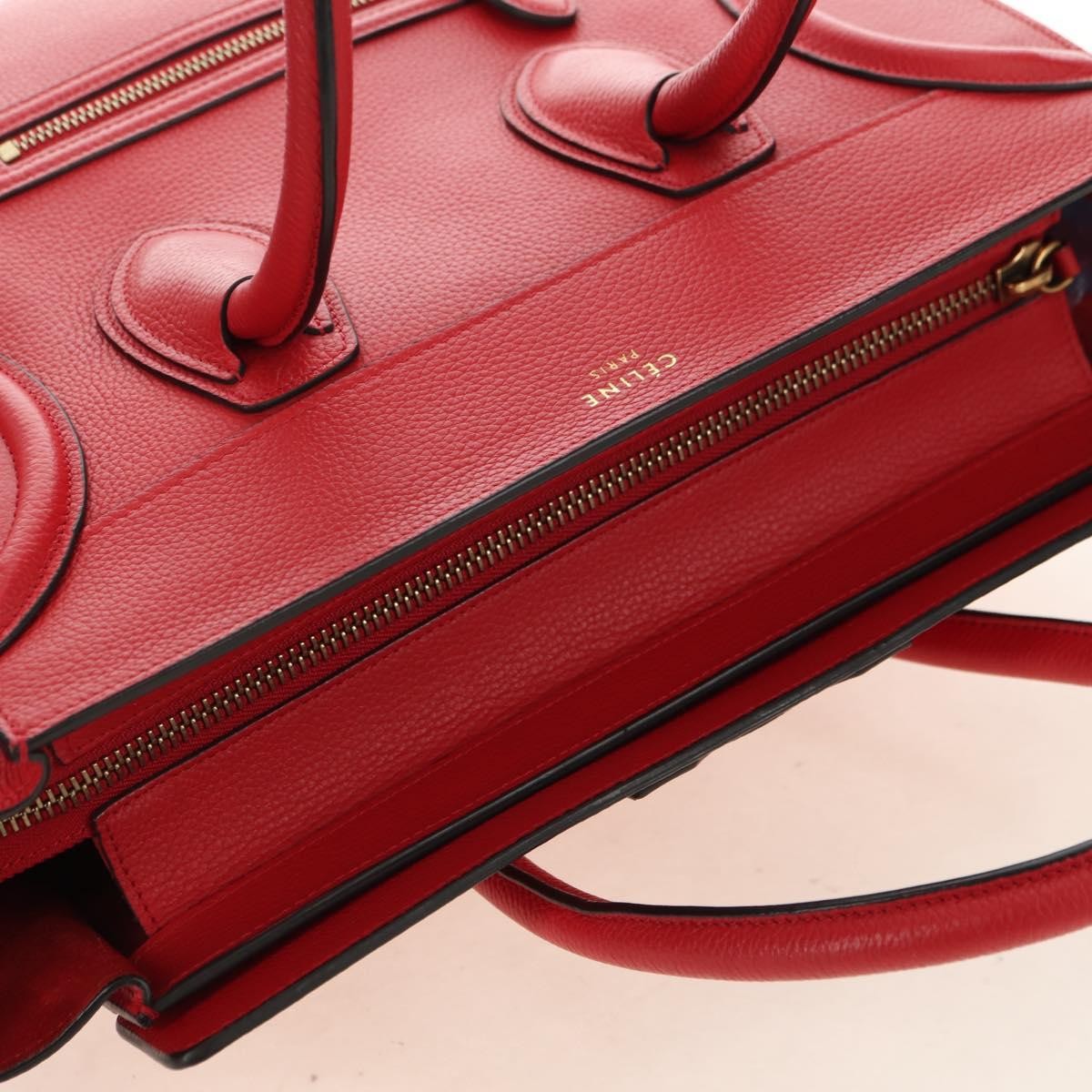 Celine Luggage Bag Grainy Leather Red Leather Handbag (Pre-Owned)