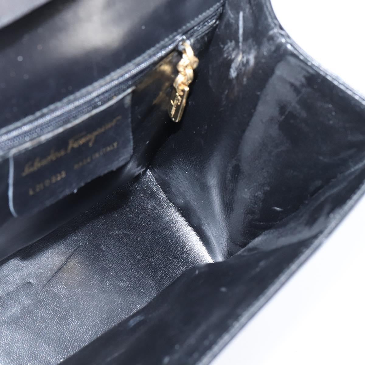 Salvatore Ferragamo Gancini Flap Shoulder Bag Leather Black Leather Shoulder Bag Bag (Pre-Owned)