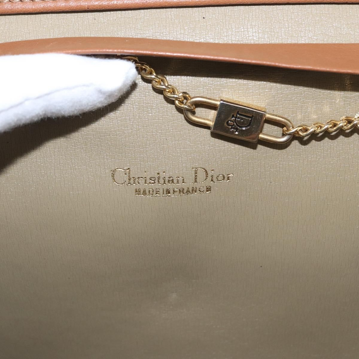 Christian Dior Vintage Honeycomb Chain Canvas Beige Canvas Shoulder Bag Bag (Pre-Owned)
