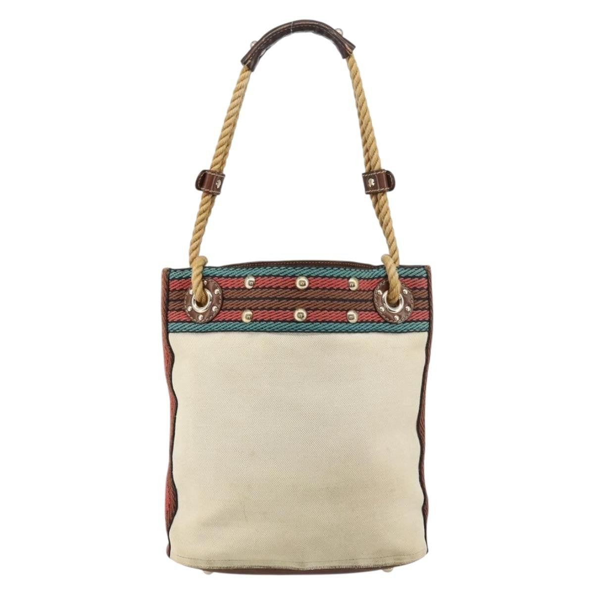 Gucci Vintage Bamboo Shoulder Bag Canvas Beige Canvas Shoulder Bag Bag (Pre-Owned)