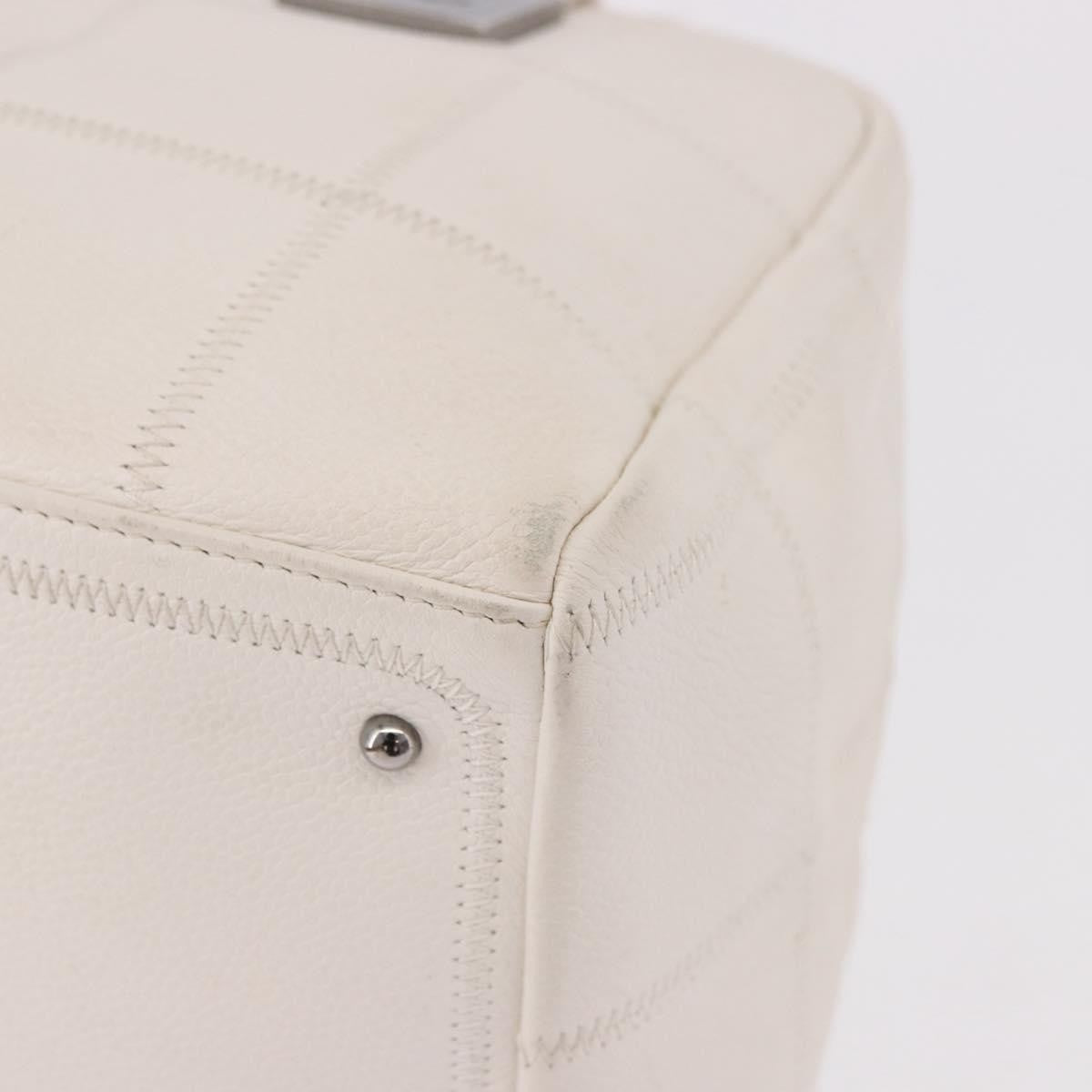 Chanel Square Stitch Bowler Bag Qulted Leather White Leather Handbag (Pre-Owned)