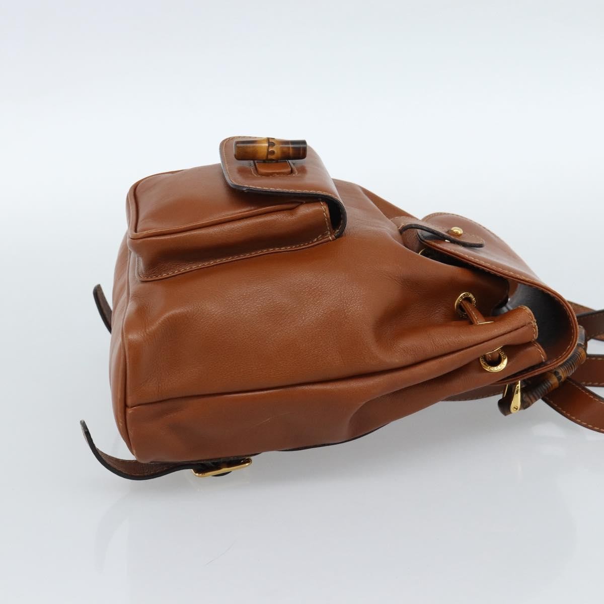 Gucci Vintage Bamboo Backpack Leather Brown Leather Backpack Bag (Pre-Owned)