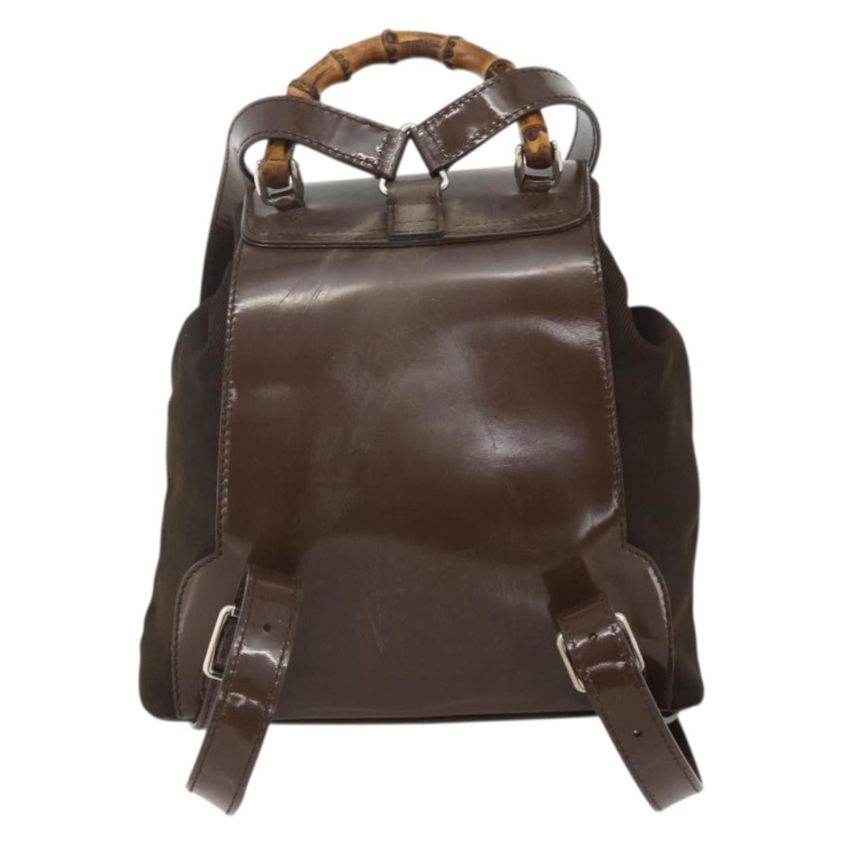 Gucci Vintage Bamboo Backpack Nylon And Patent Leather Brown Nylon Backpack Bag (Pre-Owned)