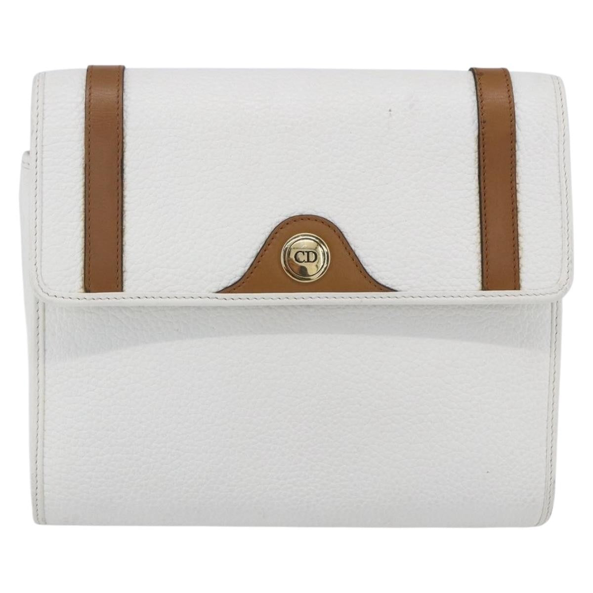 Christian Dior Vintage Cd Logo Shoulder Bag Leather White Leather Shoulder Bag Bag (Pre-Owned)