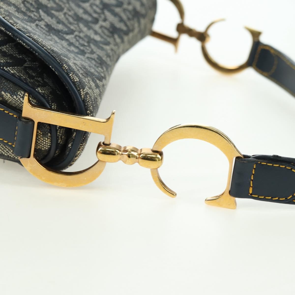 Christian Dior Saddle Handbag Oblique Canvas Navy Canvas Handbag (Pre-Owned)