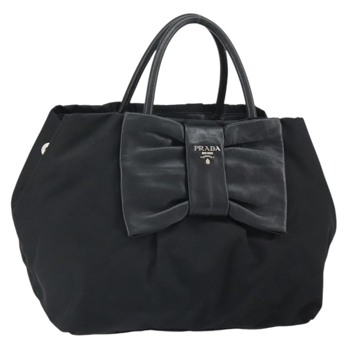 Prada Bow Tote Tessuto With Leather Black Nylon Tote Bag Bag (Pre-Owned)