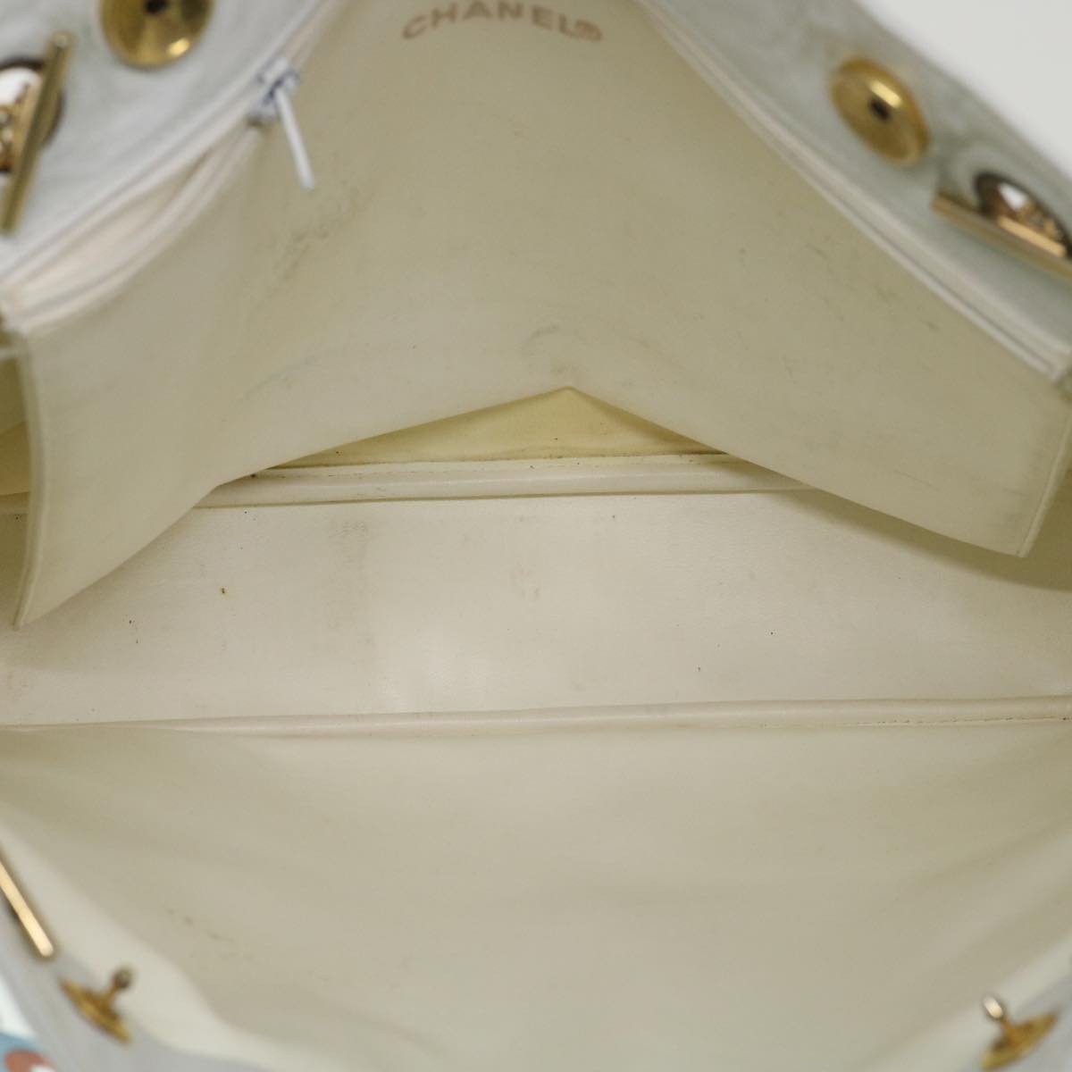 Chanel Vintage Shopping Tote Lambskin White Leather Shoulder Bag Bag (Pre-Owned)