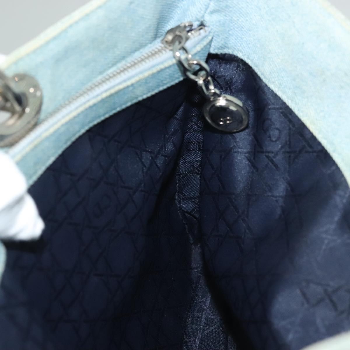 Christian Dior Vintage Lady Dior Bag Cannage Quilt Denim Blue Canvas Tote Bag Bag (Pre-Owned)