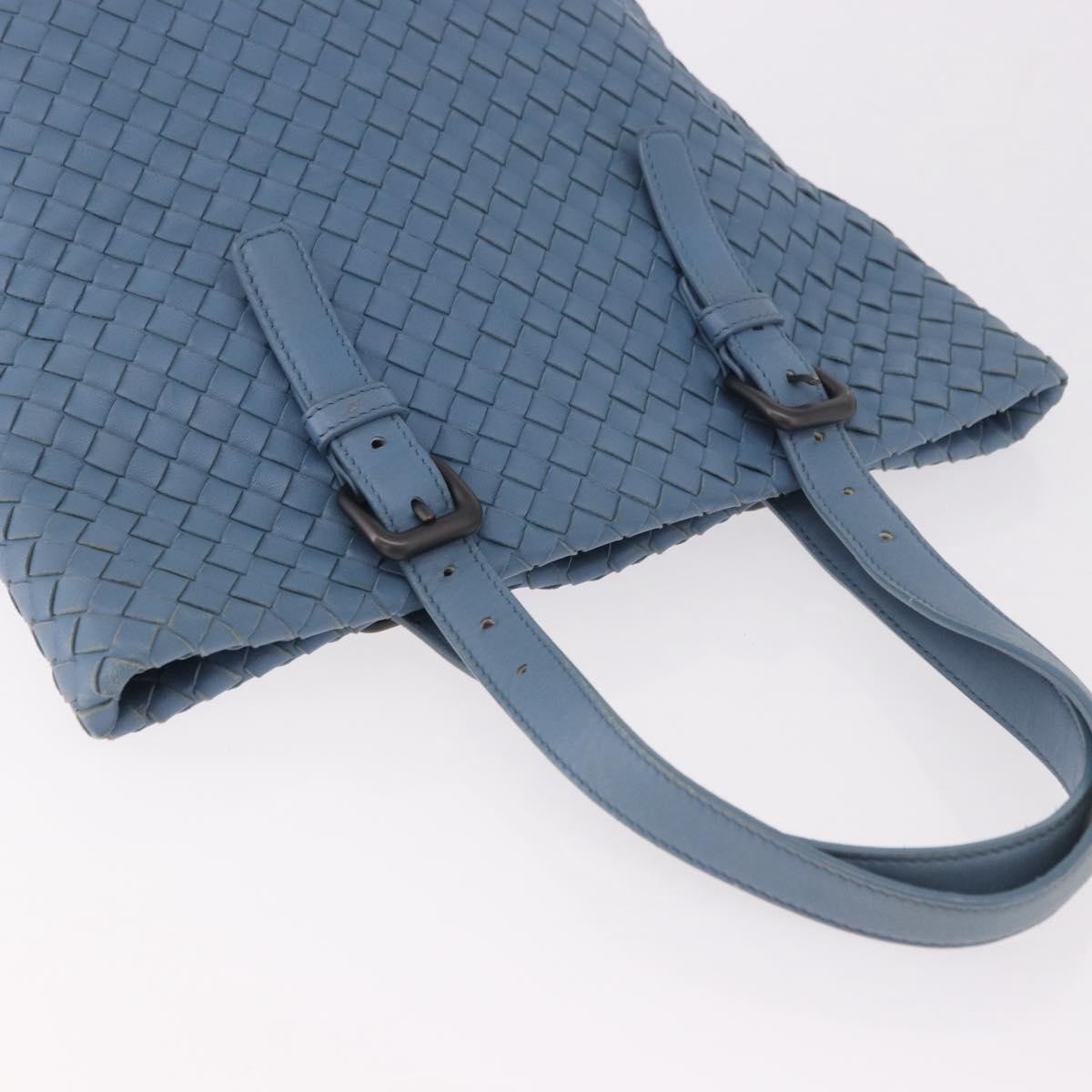 Bottega Veneta Intrecciato Tote Leather Blue Leather Tote Bag Bag (Pre-Owned)