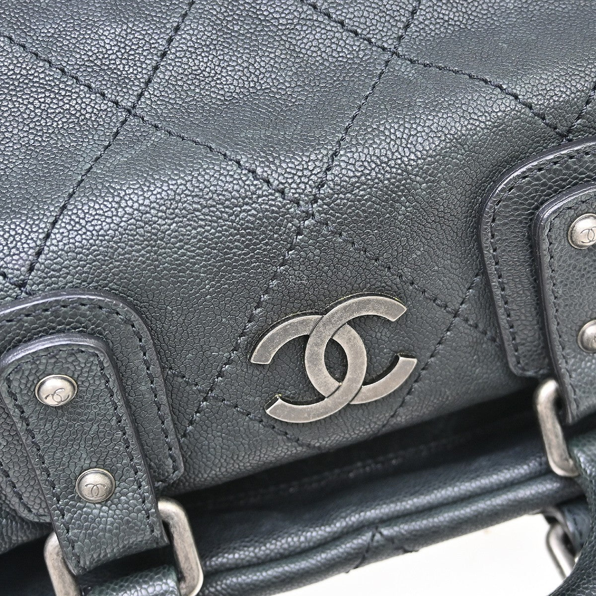 Chanel Outdoor Ligne Doctor Bag Quilted Caviar Black Leather Handbag (Pre-Owned)