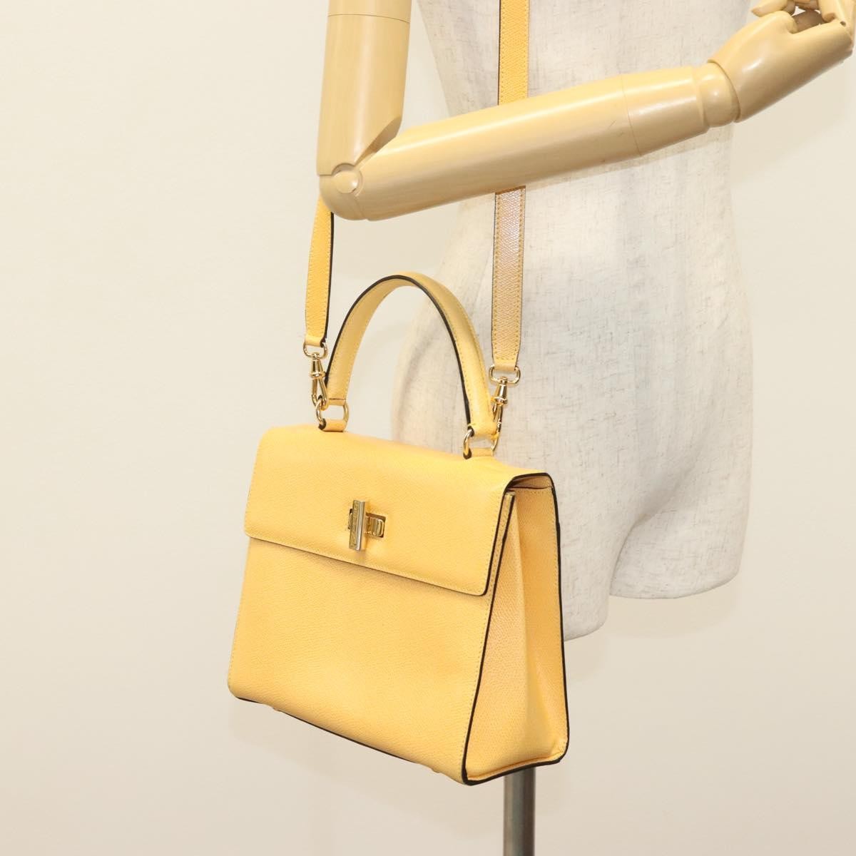 Celine Vintage Convertible Turnlock Top Handle Bag Leather Yellow Leather Bag (Pre-Owned)