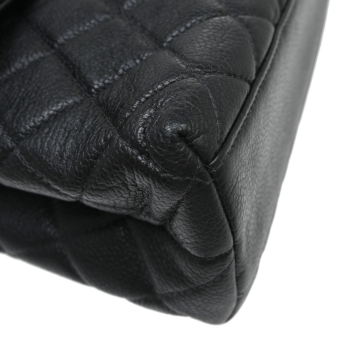 Chanel Vintage Classic Top Handle Flap Bag Quilted Caviar Black Leather Handbag (Pre-Owned)