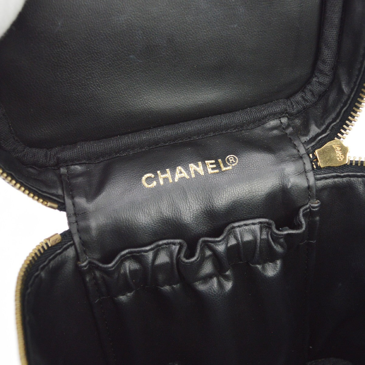 Chanel Vintage Timeless Cosmetic Case Caviar Black Leather Handbag (Pre-Owned)